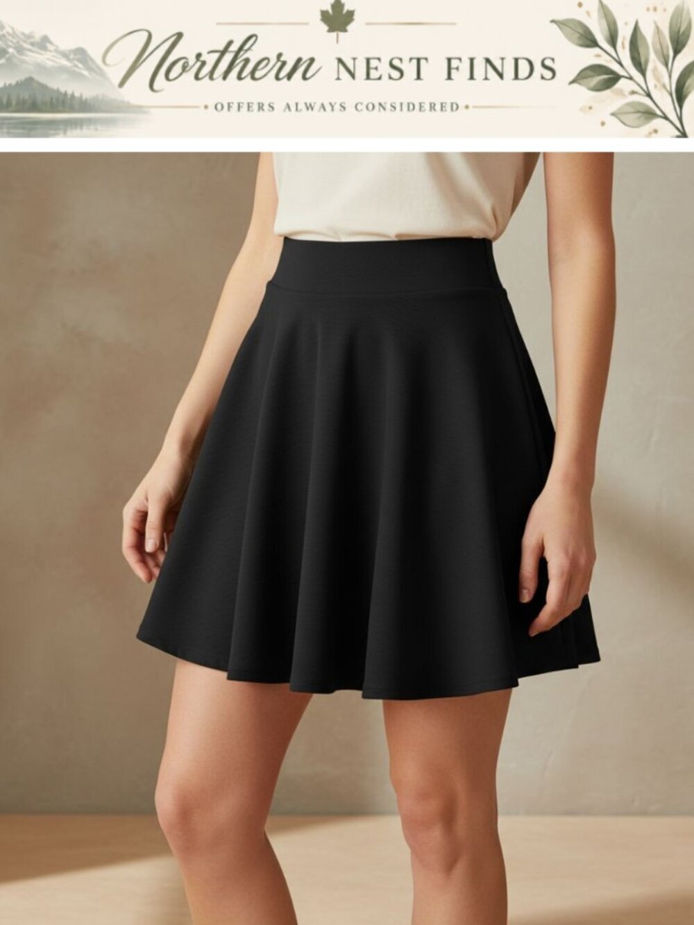 Stretchy Flared Mini Skater Skirt A-Line High Rise Casual